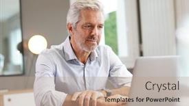  Presentation with working - Slide deck enhanced with portrait-of-handsome-senior-businessman background and a coral colored foreground