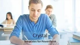  Presentation with student farewell - Slides with portrait of handsome student carrying background and a light blue colored foreground