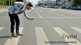  Presentation with augmented reality - Amazing PPT layouts having portrait of handsome young man backdrop and a light gray colored foreground