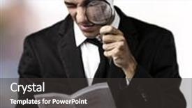  Presentation with contract - Beautiful PPT theme featuring portrait of handsome young man reading a contract through a magnifying glass backdrop and a dark gray colored foreground