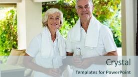  Presentation with active seniors senior couple - Amazing PPT theme having portrait of happy active senior backdrop and a sky blue colored foreground