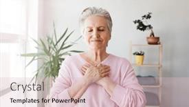  Presentation with believe - Slide set with portrait-of-happy-adult-elderly background and a lemonade colored foreground