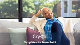  Presentation with quality life - Slide deck with portrait-of-happy-african-american background and a navy blue colored foreground