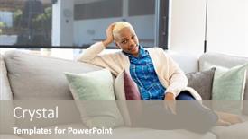  Presentation with quality life - Presentation theme with portrait-of-happy-african-american background and a gray colored foreground