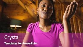  Presentation with nature cabin - Presentation design with portrait-of-happy-african-american background and a purple colored foreground