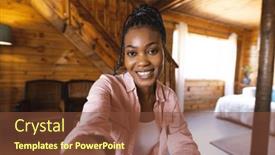  Presentation with nature cabin - Presentation theme with portrait-of-happy-african-american background and a tawny brown colored foreground