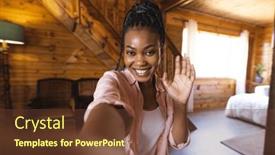  Presentation with nature cabin - Slide deck with portrait-of-happy-african-american background and a tawny brown colored foreground