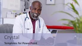  Presentation with healthcare communication - Slide set with portrait-of-happy-african-american background and a light blue colored foreground