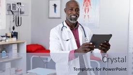  Presentation with hospital communication - Presentation having portrait-of-happy-african-american background and a light blue colored foreground