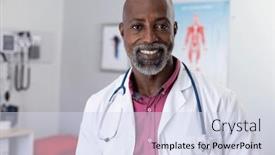  Presentation with doctor african - PPT theme having portrait-of-happy-african-american background and a sky blue colored foreground