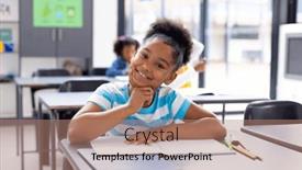  Presentation with school desk - Presentation design enhanced with portrait-of-happy-african-american and a coral colored foreground