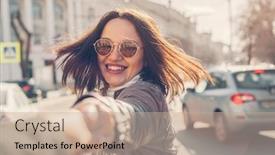  Presentation with city street - PPT theme featuring portrait-of-happy-and-carefree background and a mint green colored foreground