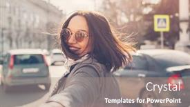  Presentation with city street - Slides consisting of portrait-of-happy-and-carefree background and a coral colored foreground