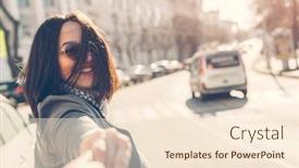  Presentation with city street - Beautiful presentation theme featuring portrait-of-happy-and-carefree backdrop and a lemonade colored foreground