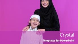  Presentation with muslim family - Presentation theme enhanced with portrait-of-happy-arabian-family background and a purple colored foreground