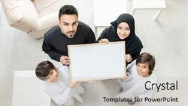  Presentation with muslim family - Slide deck featuring portrait of happy arabic muslim background and a  colored foreground