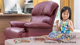  Presentation with home schooling - Presentation design consisting of portrait-of-happy-asian-girl background and a violet colored foreground