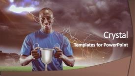  Presentation with tornado - PPT theme consisting of holding trophy against stormy sky background and a violet colored foreground