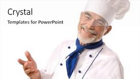  Presentation with cook chef - Presentation with portrait of happy attractive chef cook on white background background and a white colored foreground