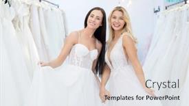  Presentation with wedding show - Beautiful PPT layouts featuring portrait-of-happy-attractive-young backdrop and a white colored foreground