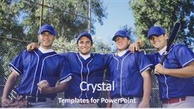  Presentation with team player - Colorful PPT theme enhanced with portrait of happy baseball player backdrop and a ocean colored foreground