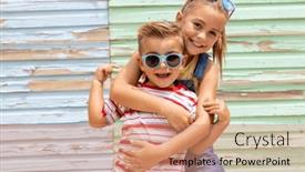  Presentation with sister - Presentation theme consisting of portrait-of-happy-biracial-brother background and a coral colored foreground