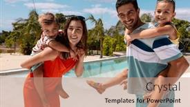  Presentation with portrait happy family smiling - PPT layouts with portrait-of-happy-biracial-family background and a coral colored foreground