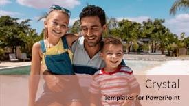  Presentation with family children - PPT theme consisting of portrait-of-happy-biracial-father background and a coral colored foreground