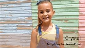  Presentation with childhood - Slide deck having portrait-of-happy-biracial-girl background and a coral colored foreground