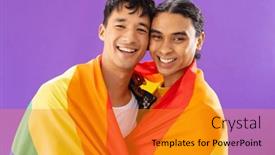  Presentation with lgbt - Slides having portrait-of-happy-biracial-male background and a gold colored foreground
