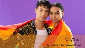 Presentation with lgbt - PPT theme having portrait-of-happy-biracial-male background and a gold colored foreground