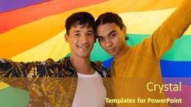  Presentation with lgbt - Presentation design featuring portrait-of-happy-biracial-male background and a tawny brown colored foreground