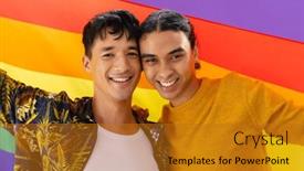  Presentation with lgbt - PPT layouts having portrait-of-happy-biracial-male background and a gold colored foreground