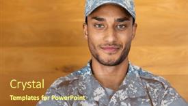  Presentation with military camera - Theme having portrait-of-happy-biracial-male background and a red colored foreground