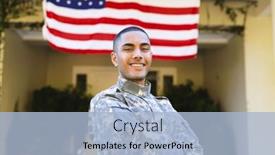  Presentation with military - PPT theme having portrait-of-happy-biracial-male background and a light blue colored foreground