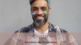  Presentation with football - Presentation design consisting of portrait-of-happy-biracial-man background and a coral colored foreground