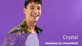  Presentation with lgbt - Slide deck having portrait-of-happy-biracial-man background and a violet colored foreground