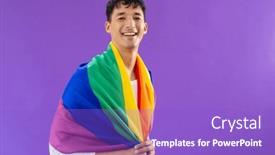  Presentation with lgbt pride flag rainbow flag - Theme having portrait-of-happy-biracial-man background and a purple colored foreground