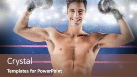  Presentation with boxing ring - Presentation enhanced with portrait of happy boxer showing muscles against composite image of boxing ring background and a coral colored foreground