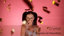  Presentation with pink gold - Colorful presentation design enhanced with portrait-of-happy-brunette-woman backdrop and a red colored foreground