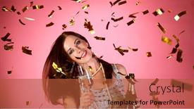 Presentation with pink gold - Beautiful PPT layouts featuring portrait-of-happy-brunette-woman backdrop and a red colored foreground