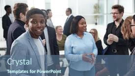  Presentation with conference - Slide set consisting of portrait-of-happy-businessman-during background and a ocean colored foreground