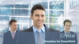  Presentation with lobby - Audience pleasing slides consisting of portrait of happy businessman standing in office lobby smiling backdrop and a ocean colored foreground