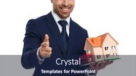  Presentation with navy blue - Beautiful theme featuring portrait-of-happy-businessman backdrop and a navy blue colored foreground