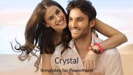  Presentation with married couple - Amazing PPT theme having happy casual caucasian married couple backdrop and a coral colored foreground