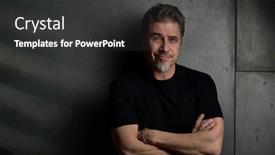  Presentation with dark space - PPT theme enhanced with portrait-of-happy-casual-middle background and a dark gray colored foreground