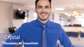  Presentation with blue global - Presentation featuring portrait-of-happy-caucasian-businessman background and a ocean colored foreground