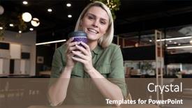  Presentation with social distancing - Cool new slide deck with portrait-of-happy-caucasian-businesswoman backdrop and a violet colored foreground