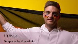  Presentation with football germany - Presentation theme with portrait-of-happy-caucasian-male background and a soft green colored foreground