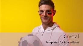  Presentation with football germany - PPT theme enhanced with portrait-of-happy-caucasian-male background and a soft green colored foreground